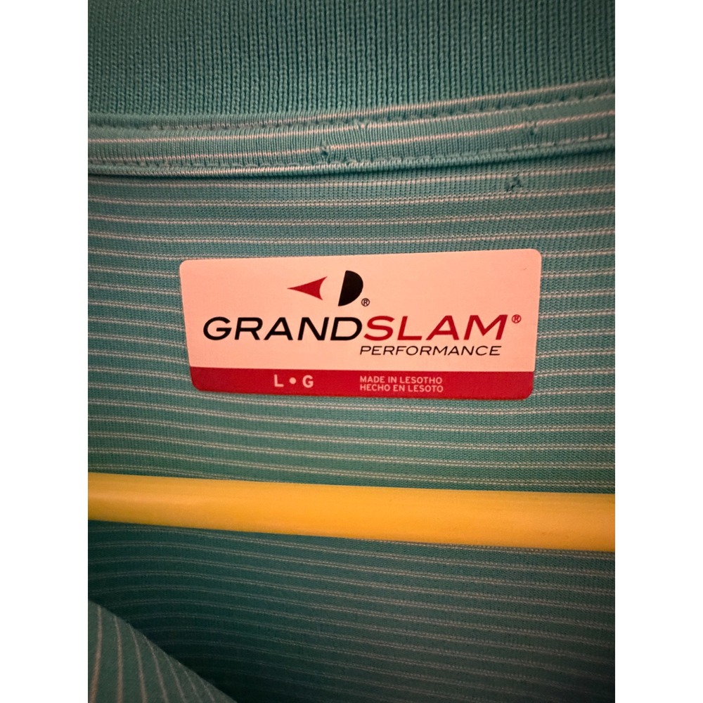 Grand Slam Performance Mens Large Teal Blue Micro Stripe Short Sleeve Golf Polo - Picture 2 of 6